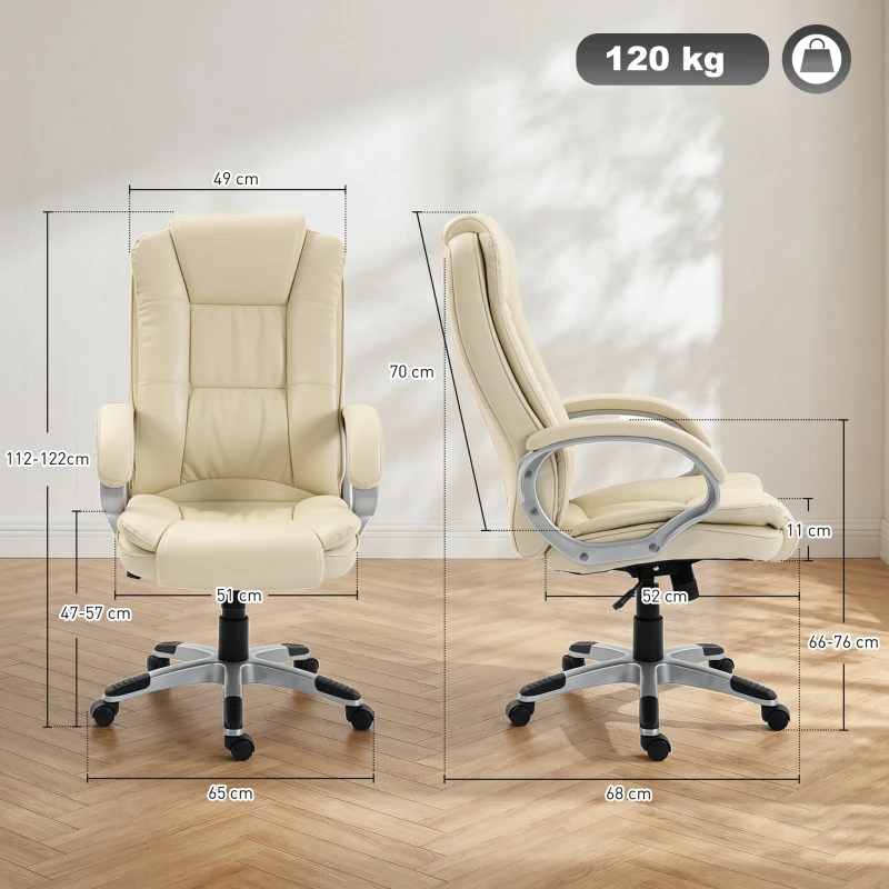HOMCOM Scaun de Birou Rotativ din PU, Funcție Balansare, Spătar Înalt, Înălțime Reglabilă, Capacitate 120kg, Negru