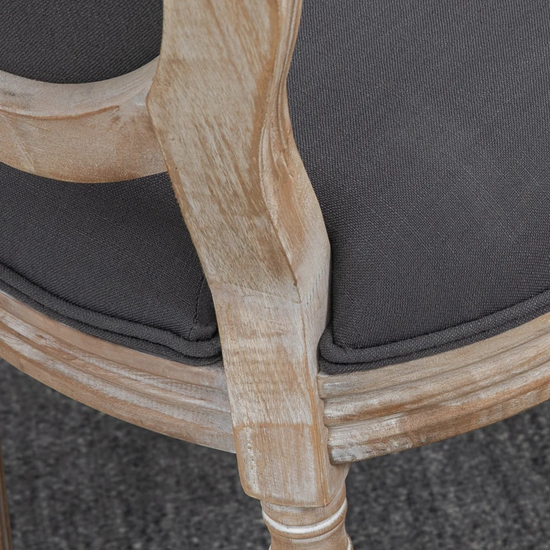 HOMCOM Lot de 2 Chaises de Salle à Manger, Chaises Médaillon Style Louis XVI, Assise et Dossier Rembourrés en Effet Lin, Gris