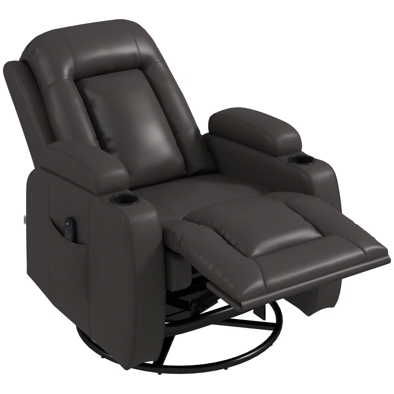 HOMCOM PU Leather Recliner Chair, Recliner Armchair with Extended Footrest, Cup Holders and Side Pockets, Dark Brown