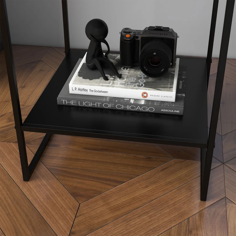 HOMCOM Table basse d'appoint carrée style industriel en métal noir avec une étagère - 40 x 40 x 45 cm noir