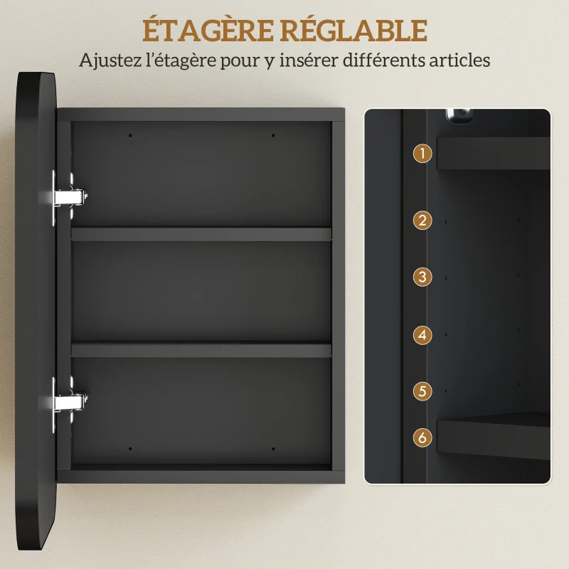 HOMCOM Armoire Murale Salle de Bain avec Miroir, 40 x 10 x 51 cm, avec Porte Miroir à Fermeture Douce et Étagères Réglables, Noir