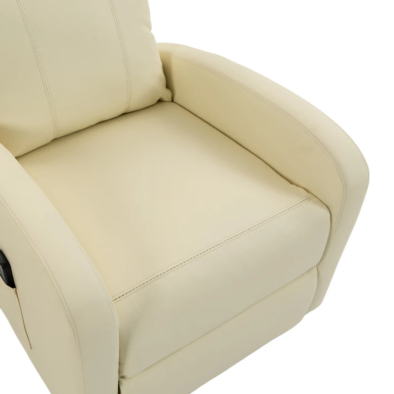 HOMCOM Recliner Armchair, Massage Faux Leather Push Back Reclining Chair with Adjustable Leg Rest, Side Pocket, Cream White