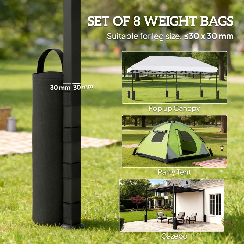 Outsunny 8 Pack Gazebo Sand Weights Bags, 40 kg 600D Heavy Duty Sand Bags Sandbags for Canopy Tent Legs, Without Sand, Black