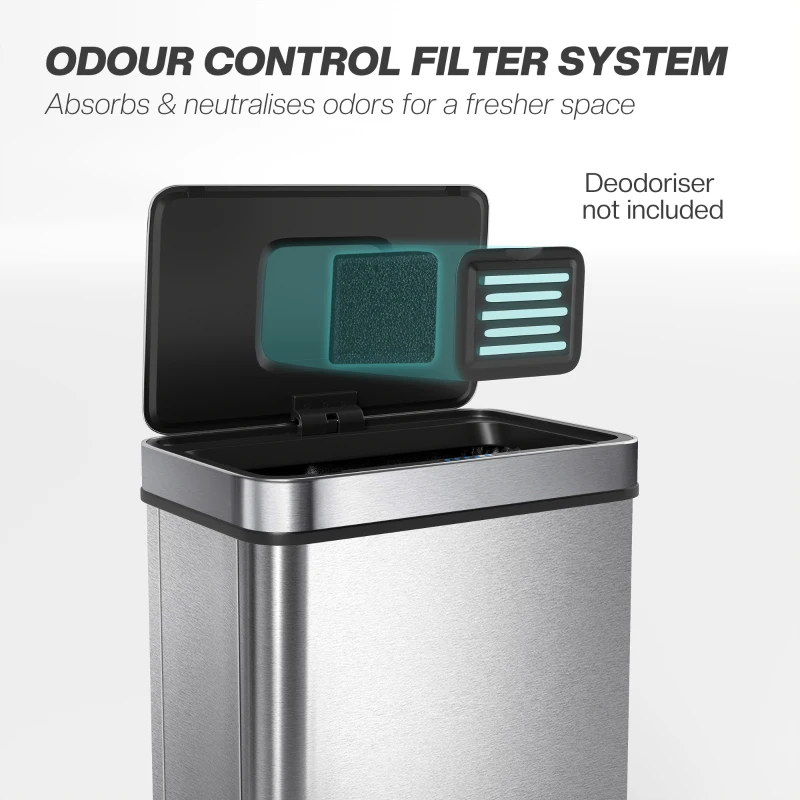 HOMCOM 50 L Sensor Can,  Sensor Bin with Soft-Close Lid, Fingerprint-Proof Stainless Steel, Silver Tone