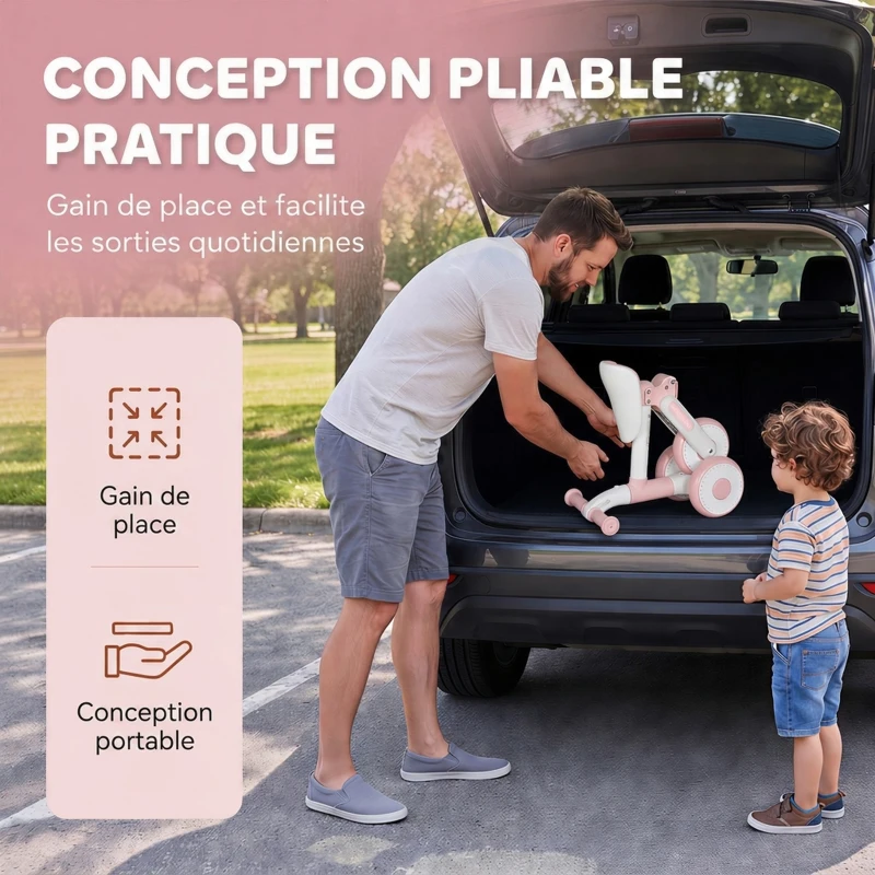 AIYAPLAY Draisienne Bébé 1-2 Ans Pliable, Siège Réglable, Direction Limitée à 135°, Pneus EVA Silencieux, 52x23x36,5cm, Rose