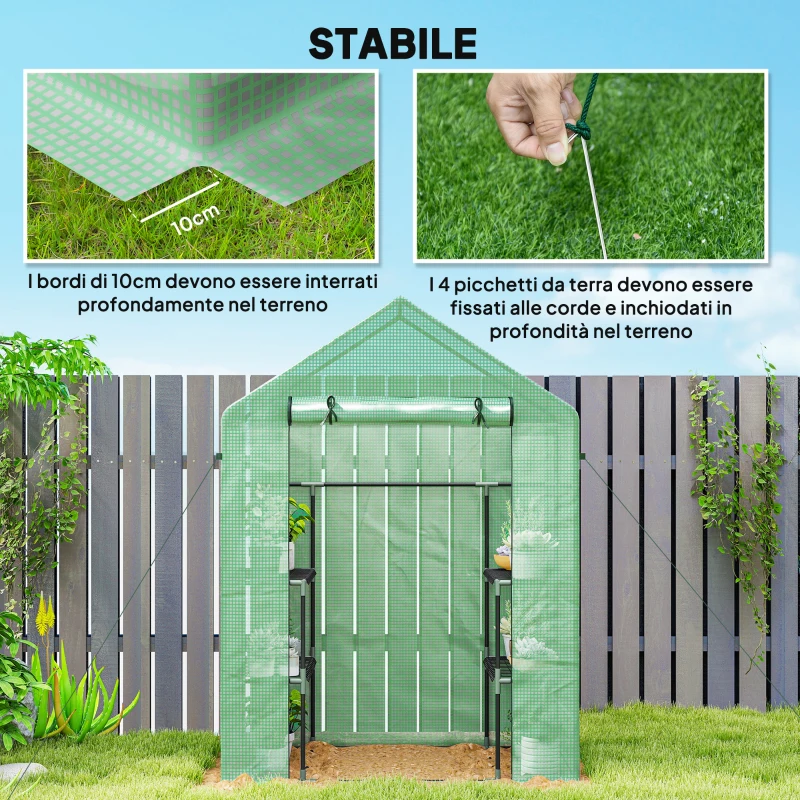 Outsunny Serra da Giardino con 2 Mensole a 3 Livelli e Ingresso a Zip, in Acciaio e PE, 142x73x195 cm, Verde