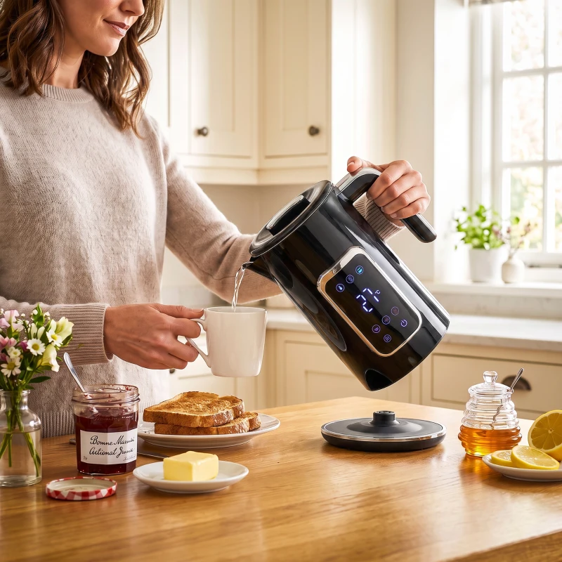 HOMCOM Electric Kettle, 1.7L Fast Boil 3000W Water Kettle with LED Display, Adjustable Temperature, Keep Warm Function, Black