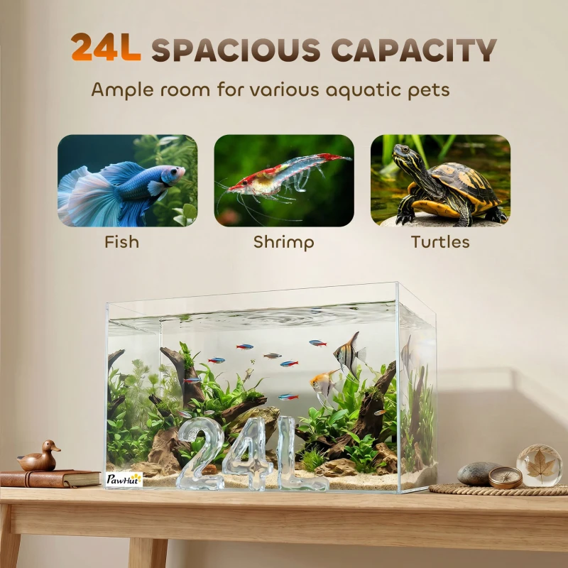 PawHut Fish Tank Bare Glass for DIY Glass Aquarium with Protective Base Mat 24L Transparent for Fish Shrimps