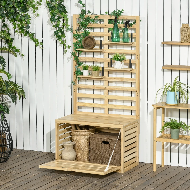 Outsunny Cassapanca da Giardino con Traliccio e 4 Ripiani in Legno con Chiusura Magnetica, 80x45x160 cm