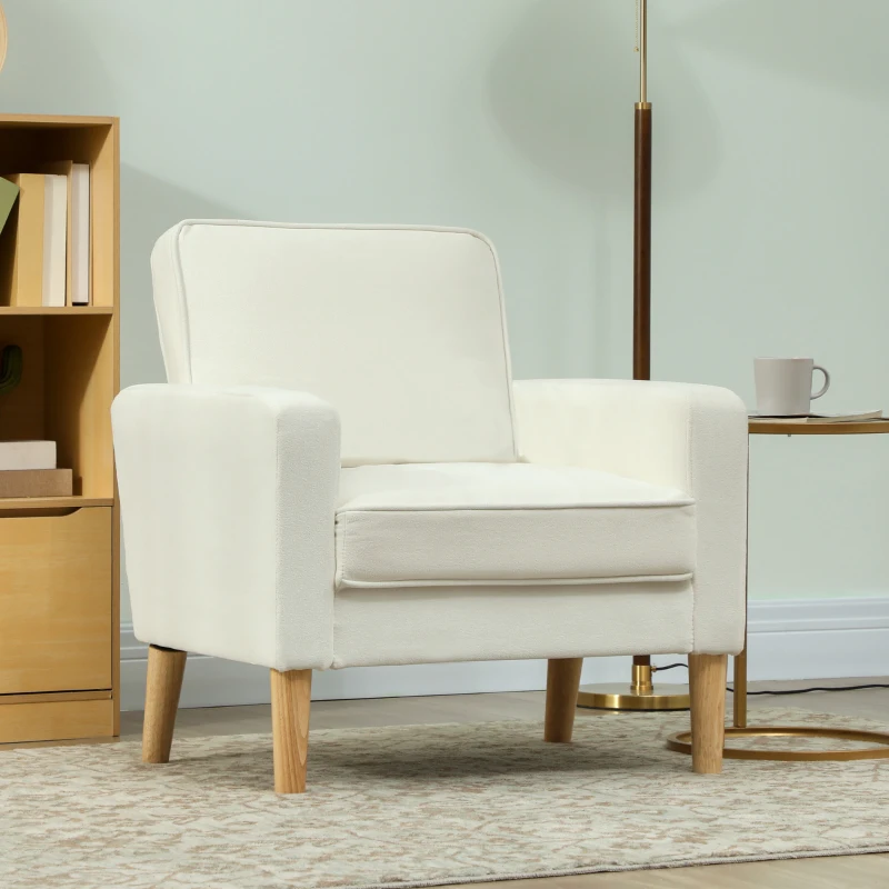 HOMCOM Fauteuil de salon en velours, canapé 1 place rembourré avec assise large, pour chambre, salon, petit espace, crème