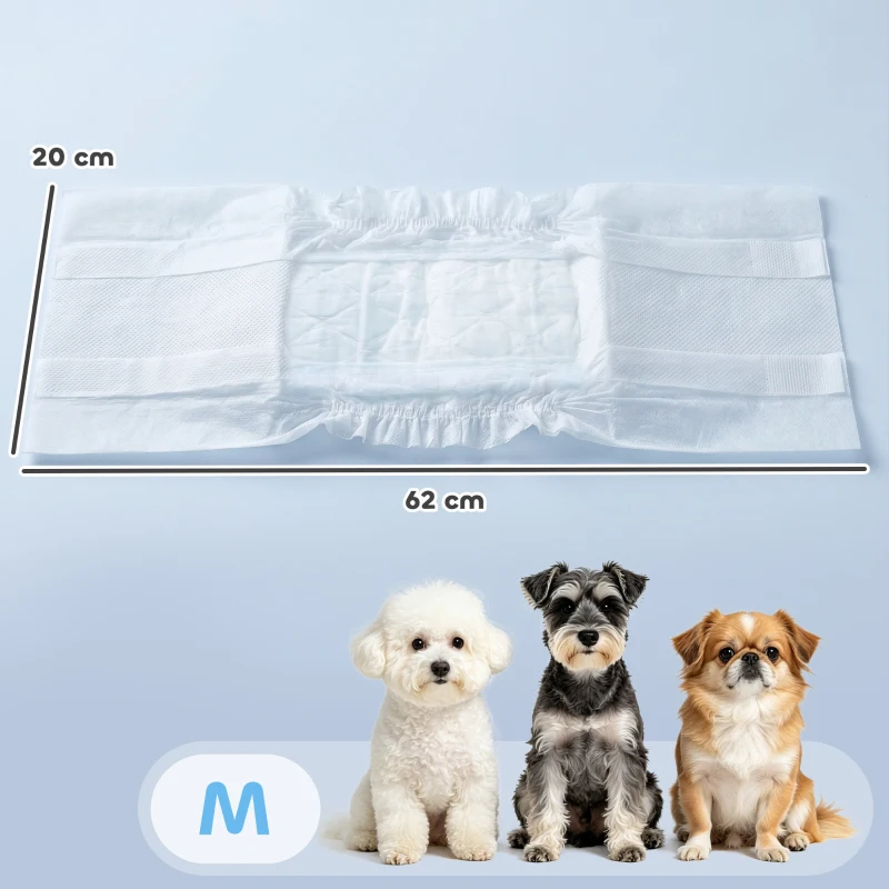 PawHut Dog Diapers Super Absorbent Leak-Proof Dog Nappies for Male Dogs Size M 45-64 cm Waist