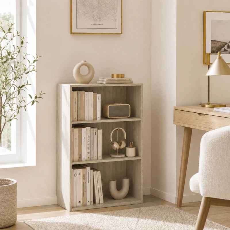 HOMCOM Estante de Armazenamento com 3 Compartimentos e Prateleira Ajustável 60x24x93 cm Madeira Natural