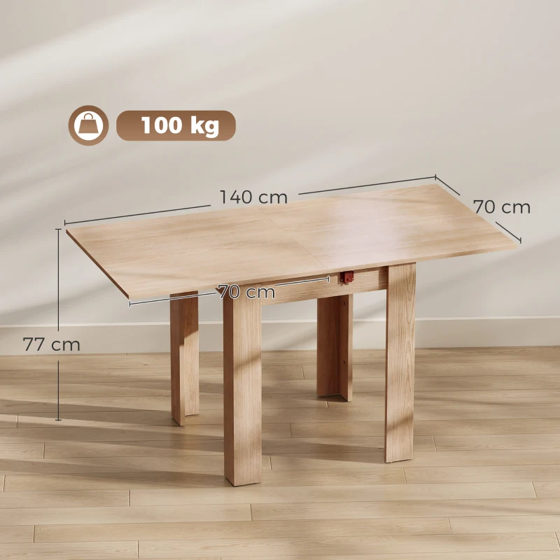 HOMCOM Klapp-Esstisch für 4 Personen, für Wohnzimmer, Esszimmer, 140x70x77 cm, Eiche