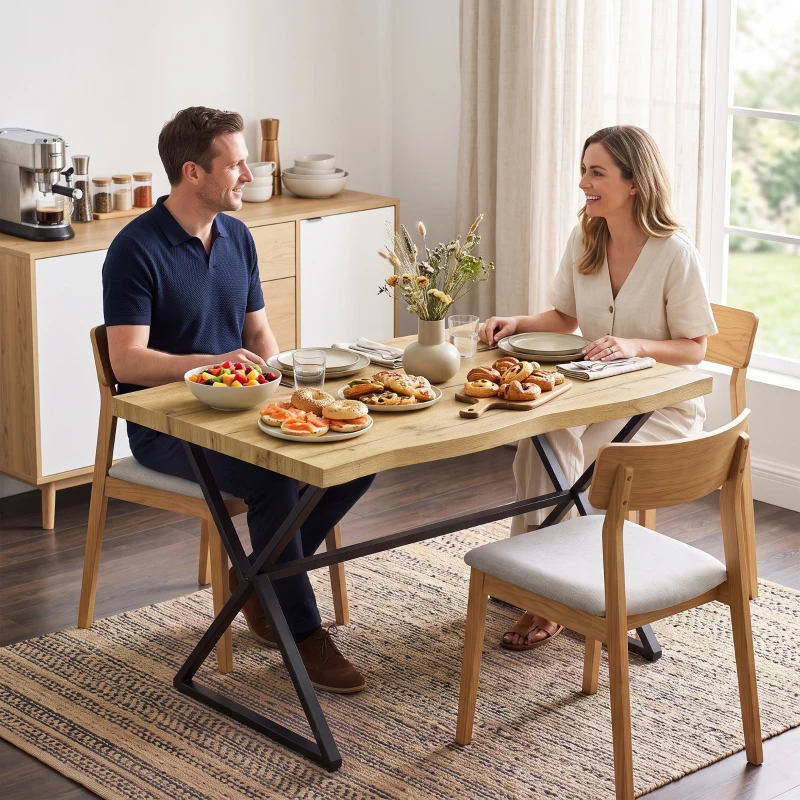 HOMCOM Mesa de Comedor para 2 Personas, Mesa de Cocina, Estilo Moderno con Tablero Grueso, 110 x 67 x 75,5 cm, Negro y Roble