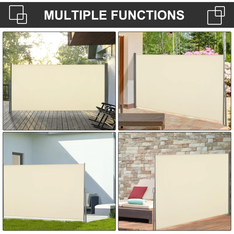 Outsunny Retractable Sun Side Awning Screen Fence - Patio Garden Wall Balcony Screening Panel Outdoor Blind Privacy Divider (3x1.6M, Cream White)