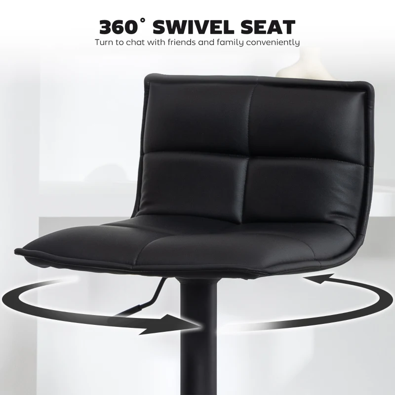 HOMCOM Set of Two Modern Faux Leather Bar Stools - Black