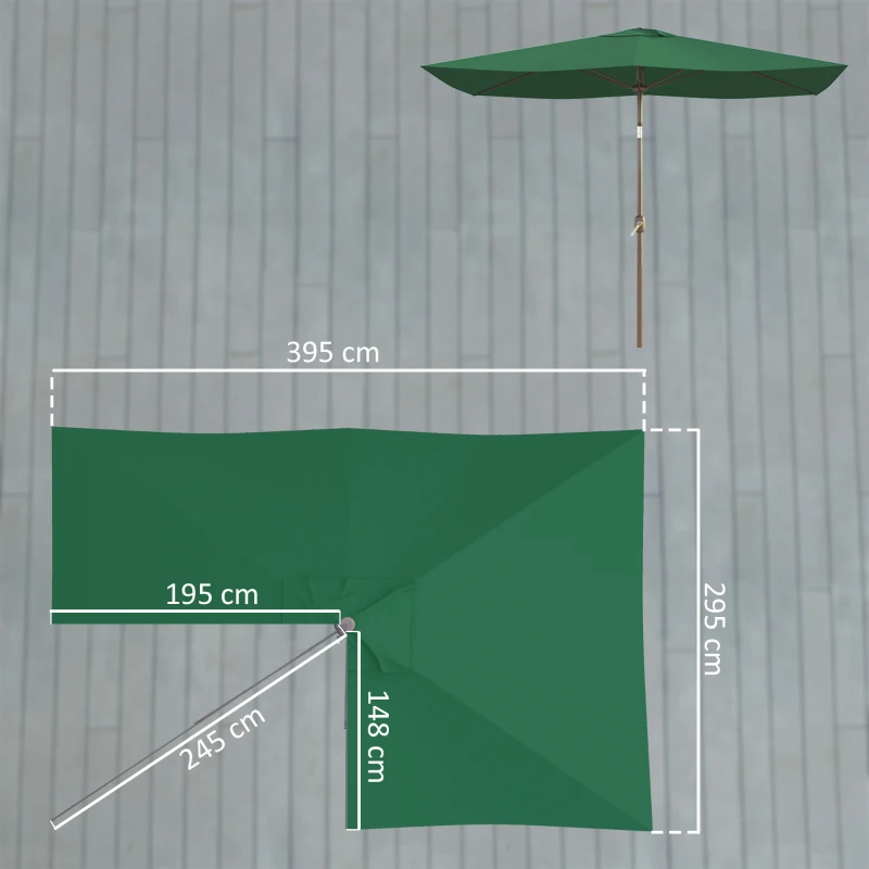 Outsunny Telo di Ricambio per Ombrellone Rettangolare 3x2 m a 6 Stecche, Poliestere Anti UV 50+, Verde