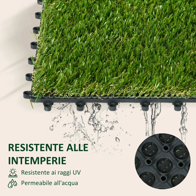 Outsunny Piastrelle da Giardino con Erba Sintetica 30x30cm 10 Pezzi, Prato Artificiale Realistico, Verde