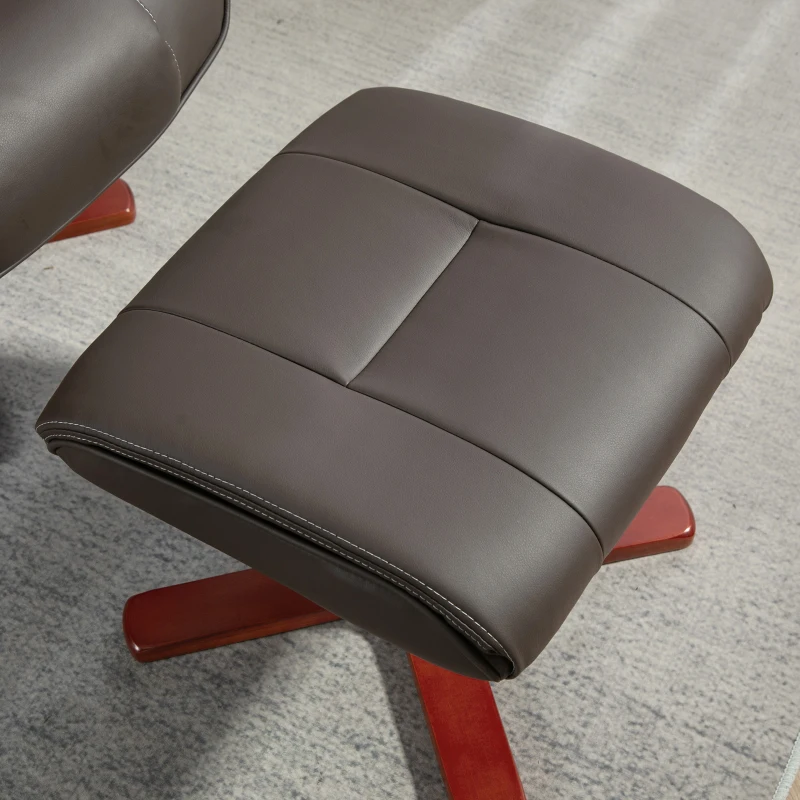 HOMCOM Sillón Reclinable con Reposapiés Tapizado en PU y Estructura de Madera Carga 150 kg Butaca para Dormitorio Marrón