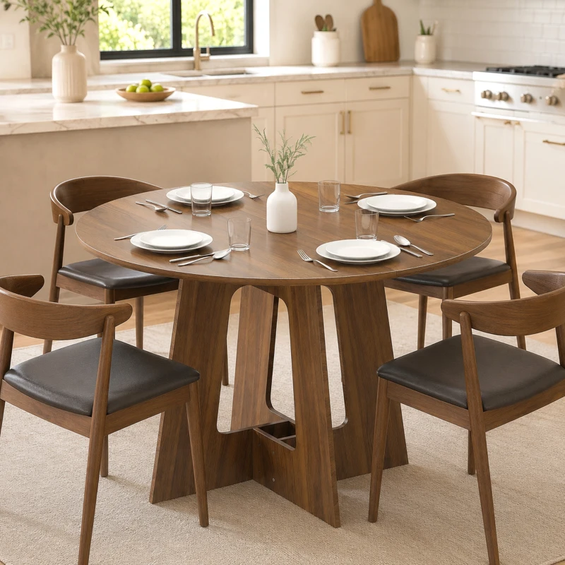 HOMCOM Table à manger ronde pour 4 personnes, Ø 110 x 73,5 cm, table de cuisine avec base croisée, marron
