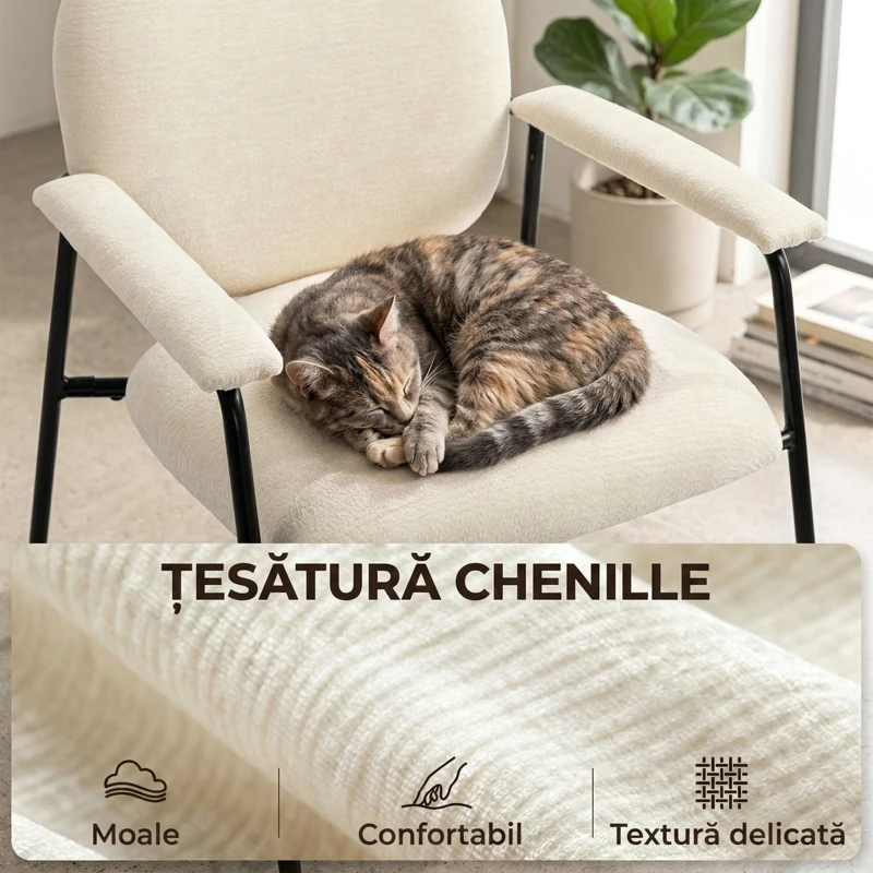 HOMCOM Set de 2 Fotolii din Chenilă cu Spătar Modelat, Crem