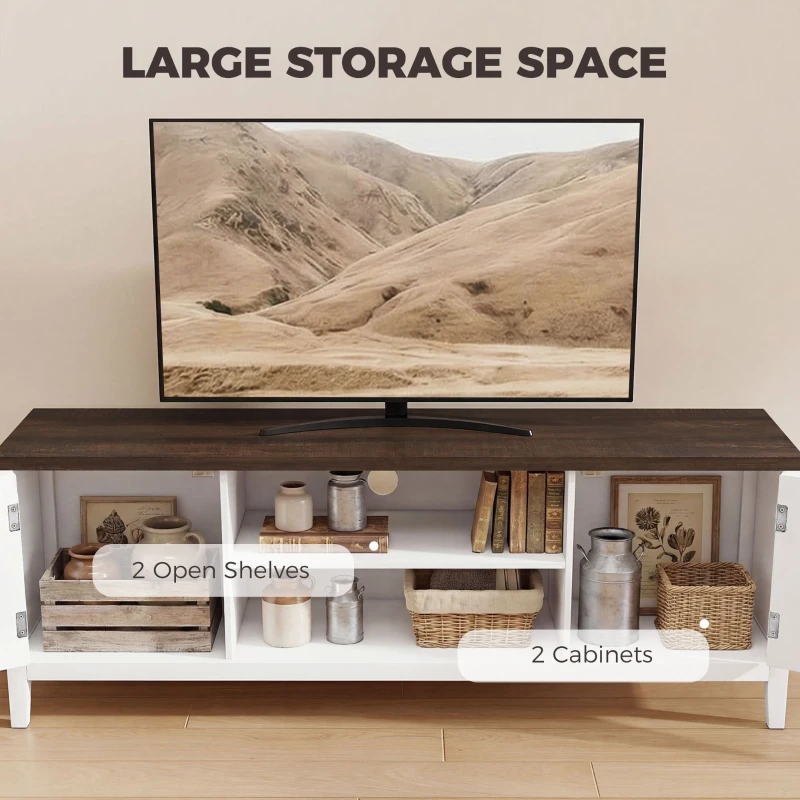 HOMCOM TV Unit for TVs up to 42 Inch, Farmhouse Entertainment Centre with 2 Open Shelves, 2 Cabinets and Thick Top