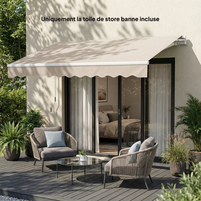 Outsunny Toile de Rechange Store Banne avec Lambrequin, Déperlante, Toile de Remplacement pour Store 3,5 x 2,5 m Crème
