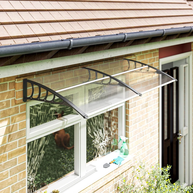 Outsunny Tejadillo de Protección 200x96x27 cm Marquesina Exterior para Puertas y Ventanas contra Sol y Lluvia Transparente