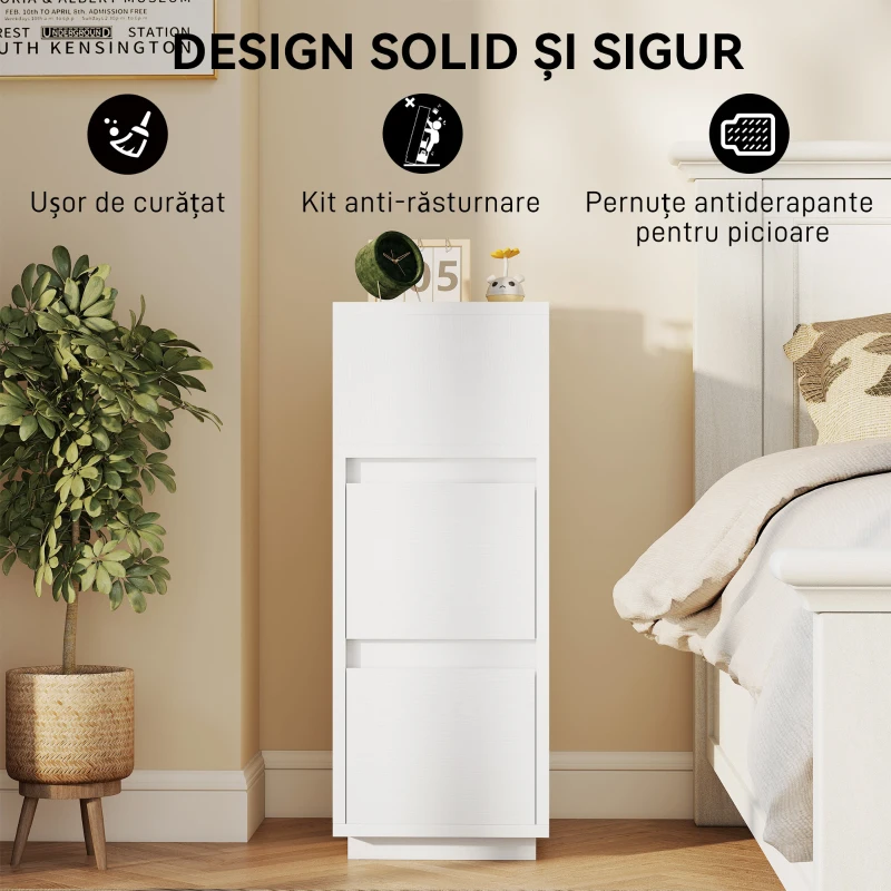 HOMCOM Set de 2 noptiere cu 2 sertare și raft deschis, moderne și compacte, 25x30x65 cm, alb