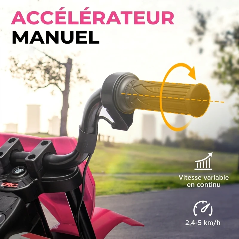 AIYAPLAY Moto électrique pour enfant moto cross pour enfants de 3 à 6 ans 2 moteurs 12V vitesse 5 km/h 109,5x60x72,5cm rose