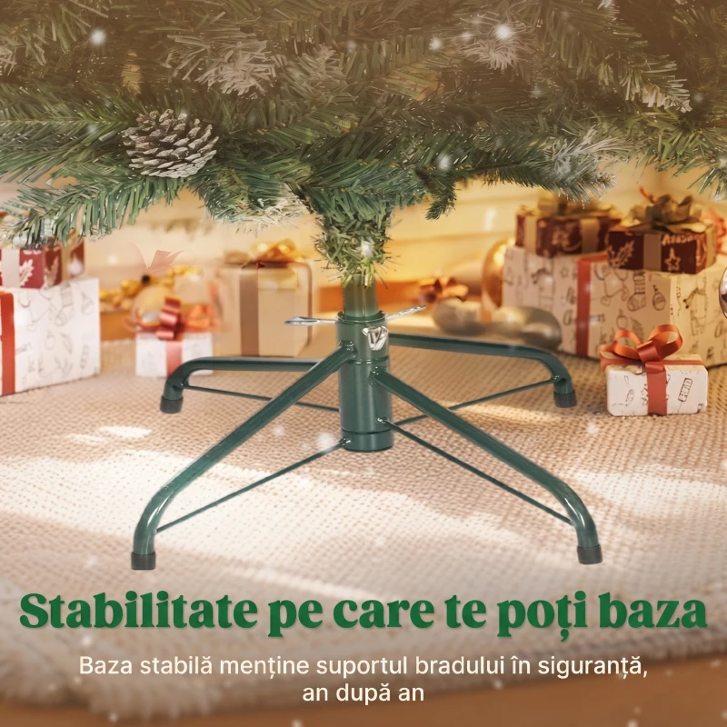 HOMCOM Brad de Crăciun de 150 cm Înălțime pentru Interior cu 398 de Crengi, Conuri și Fructe Roșii, Bază din Metal, Verde
