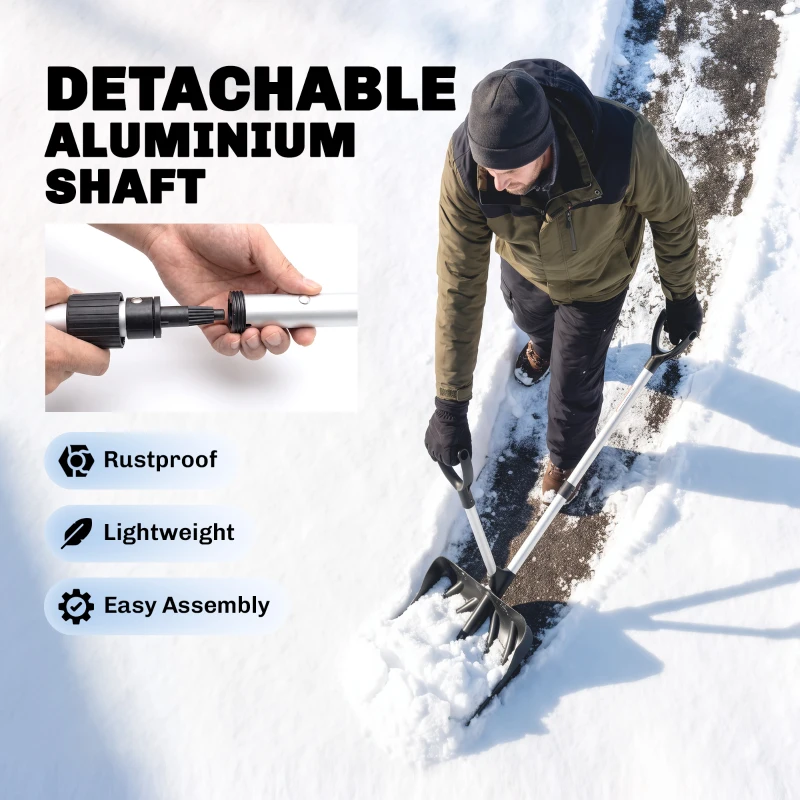 Outsunny Heavy-Duty Snow Shovel with Assist Handle, Portable Snow Pusher with 45cm Wide Blade, Detachable Aluminium Handle