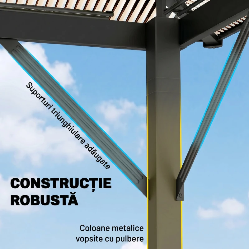 Outsunny Pavilion exterior 3x3 m cu acoperiș rigid, gri închis