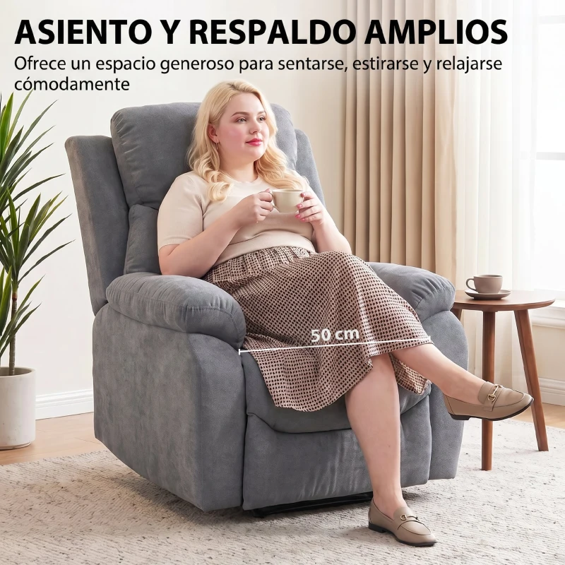 HOMCOM Sillón Reclinable Manual 150° Sillón Relax Tapizado en Tela Aspecto Lino con Reposapiés y Reposabrazos Acolchados Girs