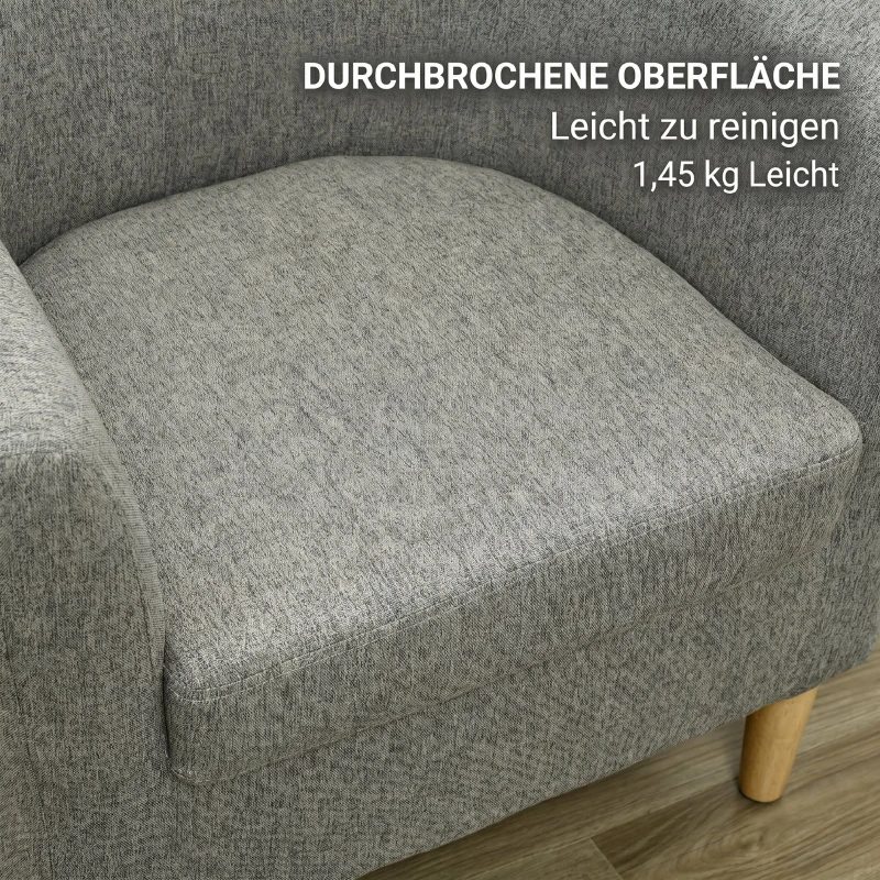 HOMCOM Fotoliu Modern tip Scoică din Material Textil cu Aspect de In și Picioare din Lemn, 74x63x73cm, Gri