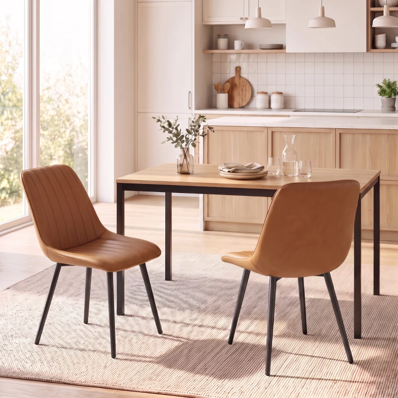 HOMCOM Set de 2 scaune de sufragerie moderne, spătar și șezut curbat, cu tapițerie sintetică, 51x61x78cm, maro