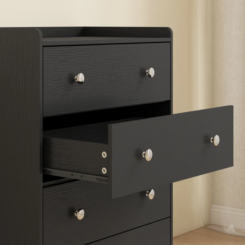 HOMCOM 4 Drawer Chest of Drawers, Modern Dresser for Bedroom, Storage Cabinet for Living Room Entryway, Black Wood Effect