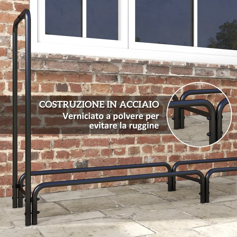 Outsunny Portalegna da Interno ed Esterno in Metallo con Telo Porta Legna e Copertura, 240x36x99cm, Nero