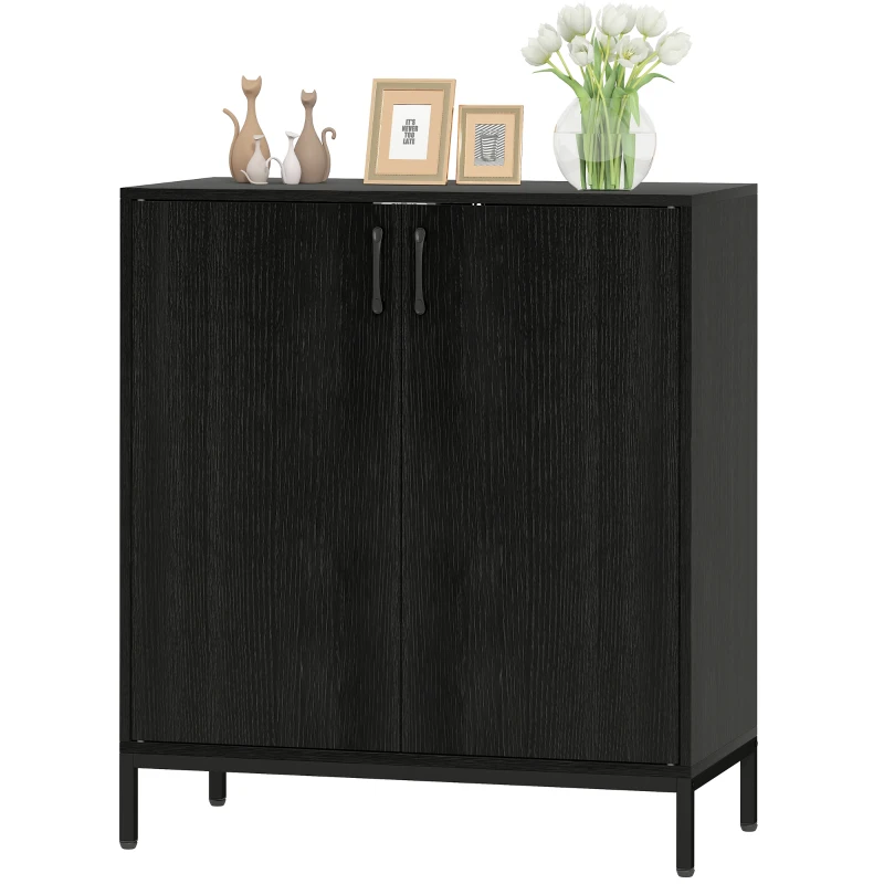 HOMCOM Aparador de Cocina Moderno Aparador para Salón con 2 Puertas Estante Ajustable y Base Elevada 80x40x90 cm Negro
