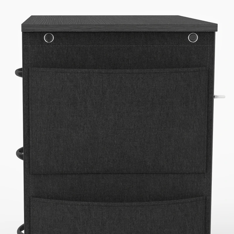 HOMCOM Chest of Drawers, Dresser with 5 Fabric Drawers, Tall Storage Unit with 4 Pockets and 2 Hooks Steel Frame, Charcoal Grey