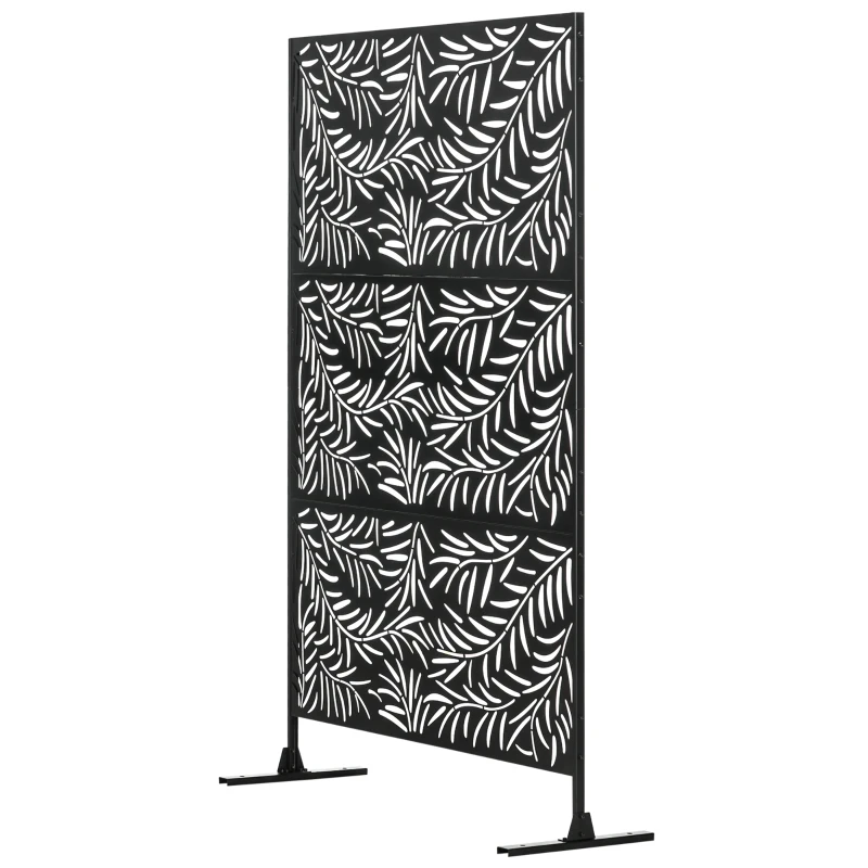 Outsunny Paravento da Esterno in Acciaio con Motivi a Salice e 2 Piedini, 122x45x198 cm, Nero