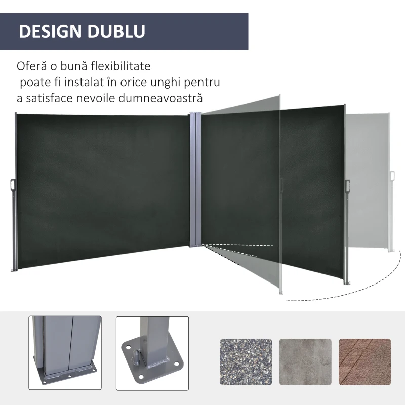 Outsunny Separator de Grădină Reglabil Anti-UV cu Mâner, din Metal și Poliester 180 g/m², 600x180 cm, Gri