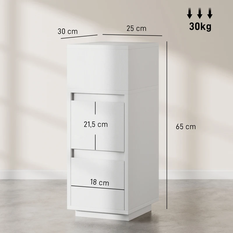 HOMCOM Set di 2 Comodini con 2 Cassetti e Ripiano Aperto Moderni e Salvaspazio, 25x30x65 cm, Bianco
