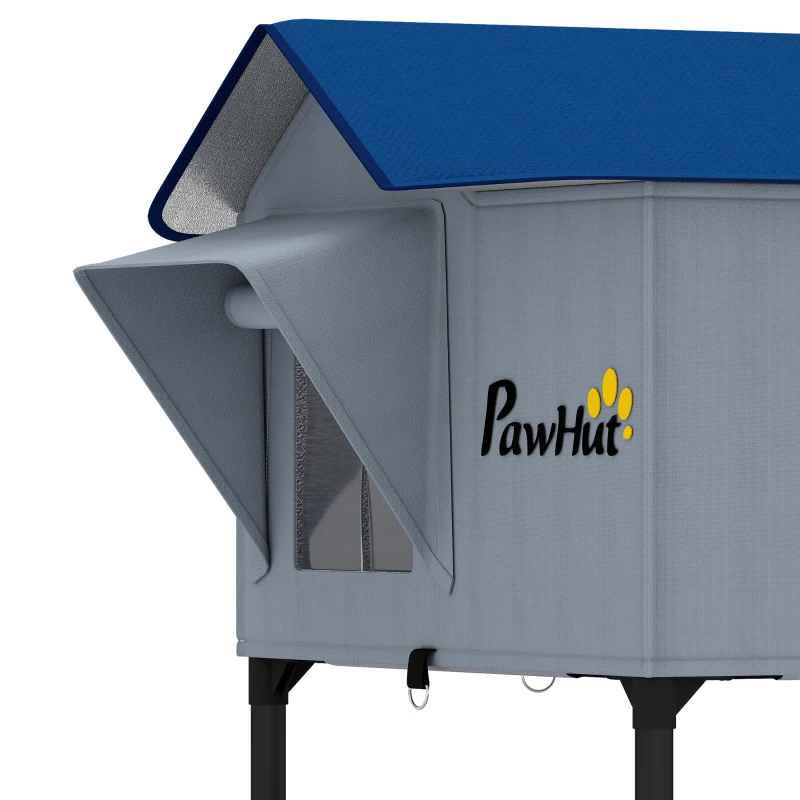PawHut Heated Cat House Weatherproof w/ Heating Pad, Elevated Base, Escape Door, Cat Winter Shelter for Stray, Barn Cats