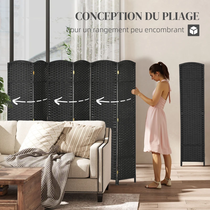 HOMCOM Paravent interieur en bois 6 panneaux 240 x 170 cm séparateur de pièce pliable pour salon, chambre à coucher, naturel