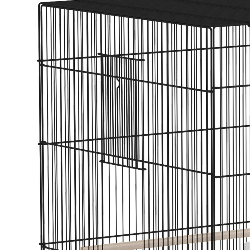 PawHut Grande Cage à Oiseaux sur Roulettes en Acier, Plateau Amovible, Portes, Perchoirs, Mangeoires, 77x46,5x141cm, Noir