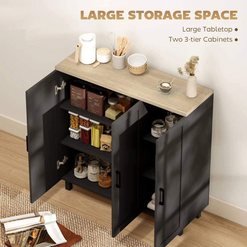 HOMCOM Sideboard Buffet Cabinet, Kitchen Storage Cabinet with 3 Doors and Adjustable Shelves for Living Room, Kitchen, Black