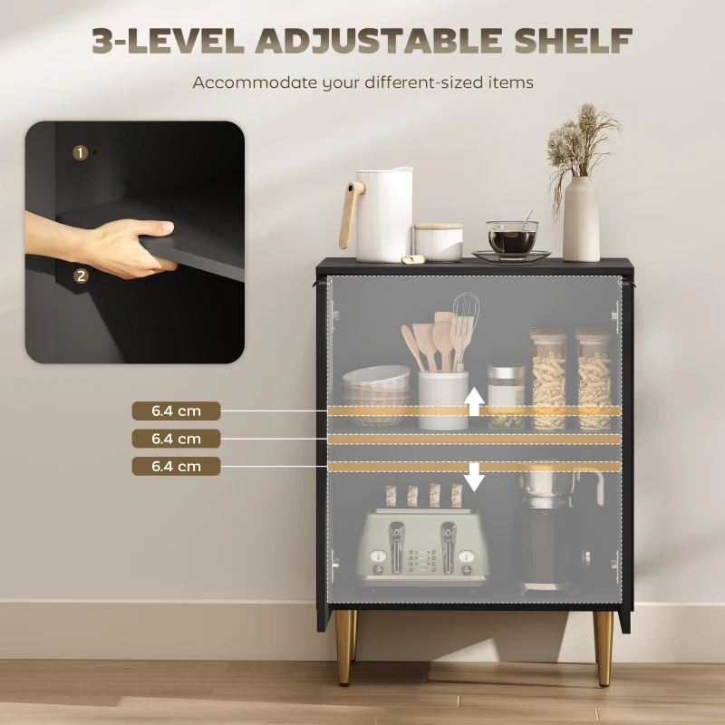 HOMCOM Sideboard Buffet Cabinet, Modern Kitchen Storage Cabinet with Adjustable Shelves and Metal Legs, Black