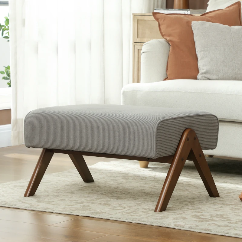HOMCOM Reposapiés de Salón Taburete Bajo con Asiento Acolchado Patas de Madera para Sala de Estar Dormitorio 69x47x36 cm Gris
