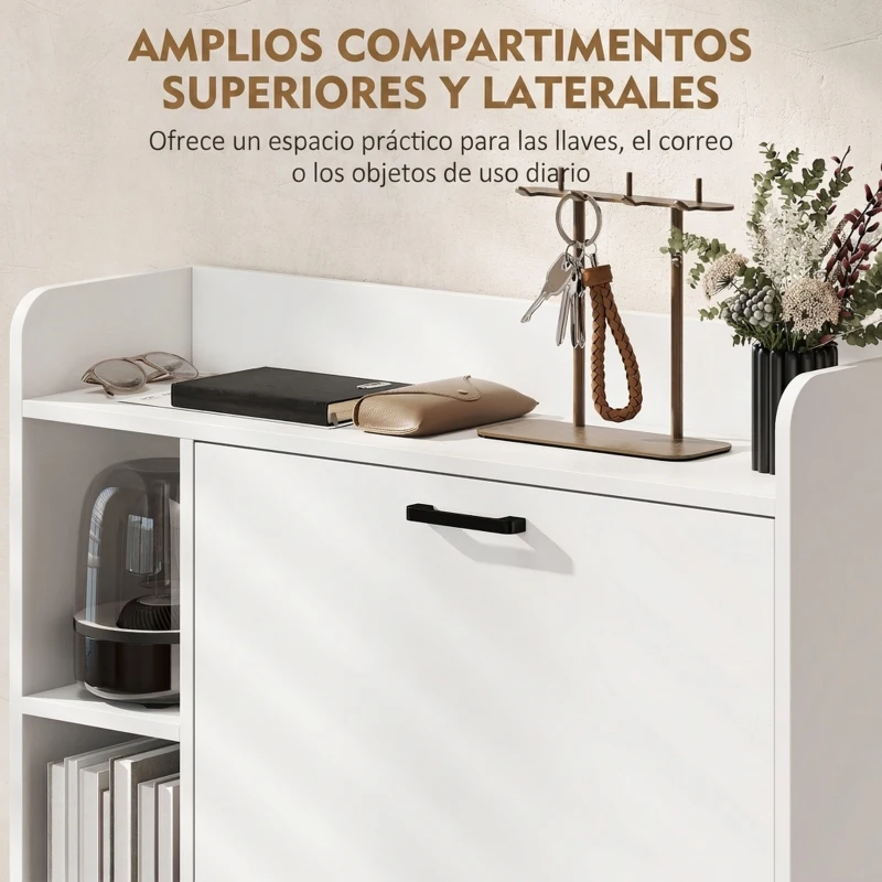 HOMCOM Zapatero Estrecho con 2 Puertas 3 Estantes Laterales y Estantes Ajustables para 15 Pares de Zapatos Blanco